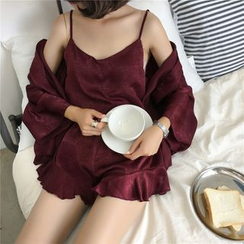 Kojasmine - 家居服套装:睡袍 + 吊带 + 短裤 Kojasmine - 家居服套装:睡袍 + 吊带 + 短裤