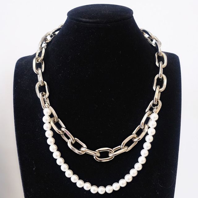 BABLIBU-Faux Pearl Chain Layered Necklace