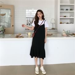 Hevnir - Spaghetti Strap Mermaid Hem Midi Dress Hevnir - Spaghetti Strap Mermaid Hem Midi Dress