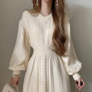 Alfie Crew Neck Plain Cable Knit Midi A-Line Sweater Dress Sale