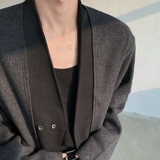 ravewider-Collarless Paneled Double-Breasted Blazer