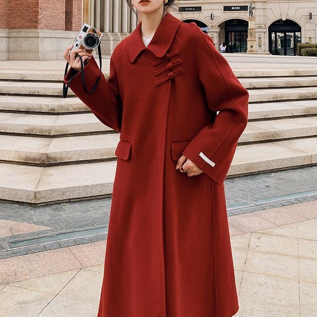 Heiti-Buttoned-Side Loose-Fit Long Coat