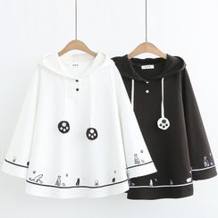Angel Love - Cat Embroidered Hooded Cape