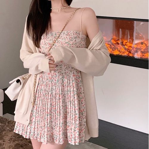 Windflower - Spaghetti-Strap Floral Mini A-Line Dress