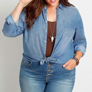 tropibreeze-Washed Button-Up Denim Shirt