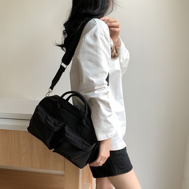 NewTown-Nylon Plain Shoulder Bag