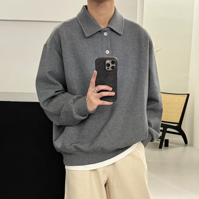 DragonRoad-Plain Polo Sweatshirt