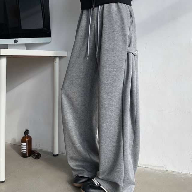 Omozando-Mid Rise Plain Wide Leg Pants