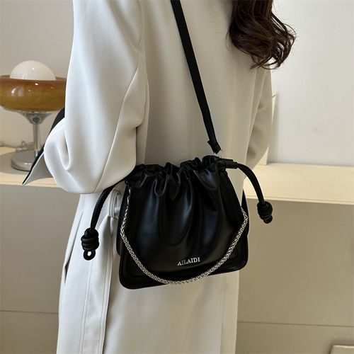 Chain Strap Faux Leather Bucket Bag