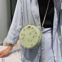 Velocia - Round Floral Embroidered Chain Crossbody Bag