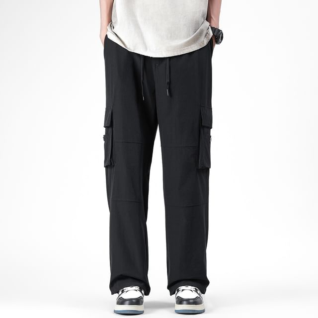Hushgrain-High Waist Plain Wide Leg Cargo Pants