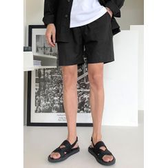 JOGUNSHOP - Drawstring-Waist Linen Blend Shorts JOGUNSHOP - Drawstring-Waist Linen Blend Shorts