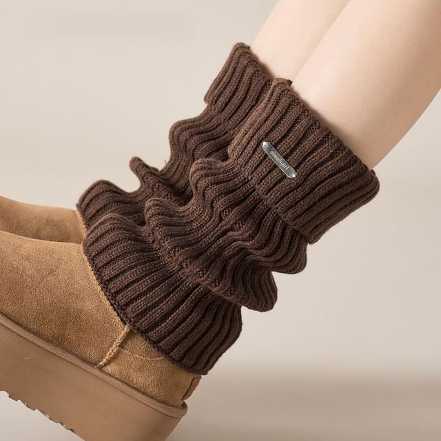 Mimiyu-Plain Ribbed Knit Leg Warmers Set