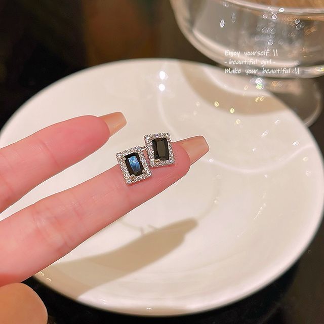 LIVSIA-Rectangle Rhinestone Alloy Earring
