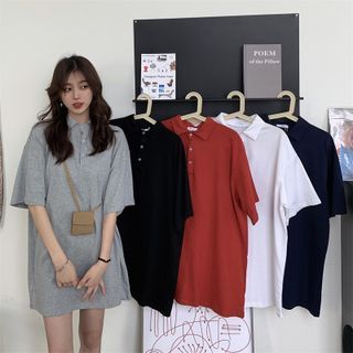 Racoon Short-Sleeve Collared Mini T-Shirt Dress Sale