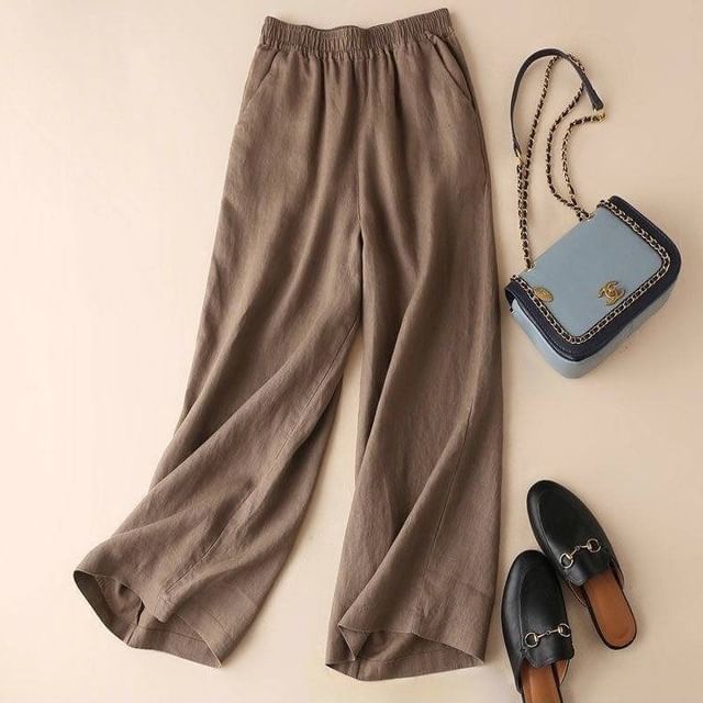 Sisyphi-Elastic Waist Plain Cropped Loose Fit Pants