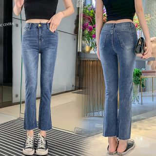 Low Waist Butterfly Embroidered Bootcut Jeans