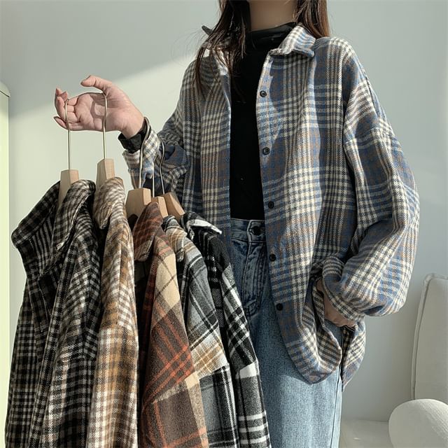 Magimomo-Long Sleeve Plaid Button Up Shirt