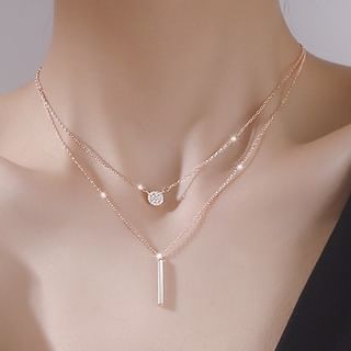 Kamuel-Disc Bar Pendant Layered Choker Necklace