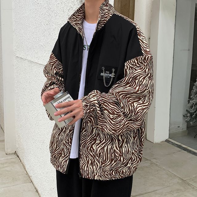 Sheck-Zebra Print Zip Up Jacket