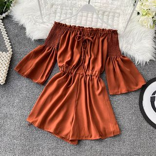 red off the shoulder playsuit