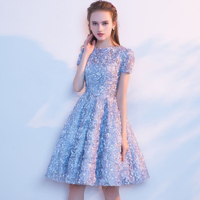 Phaborio - Short-Sleeve Round Neck A-Line Cocktail Dress | YesStyle
