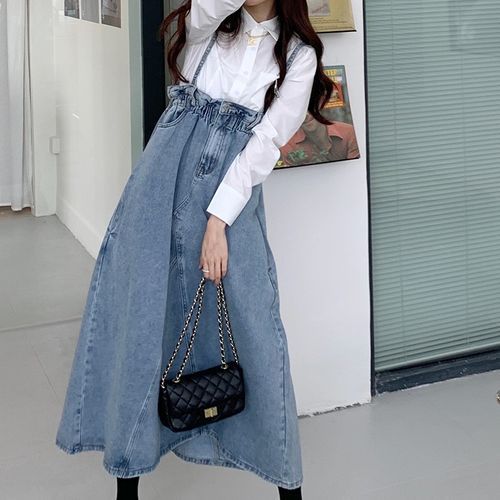 girl denim suspender skirt + lace| Alibaba.com