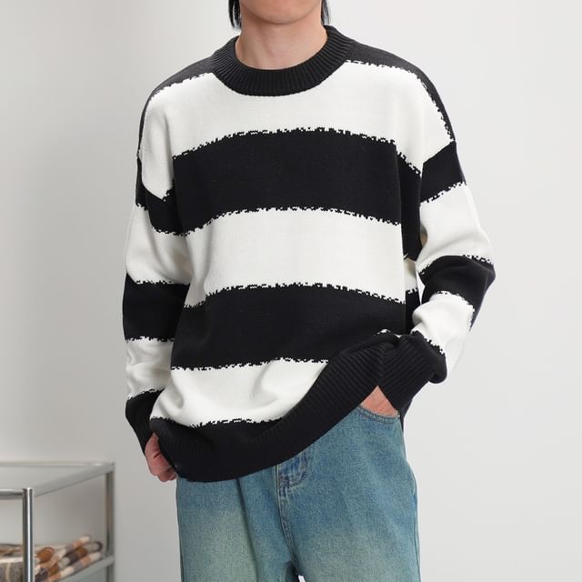 Urtishia-Crew Neck Striped Sweater