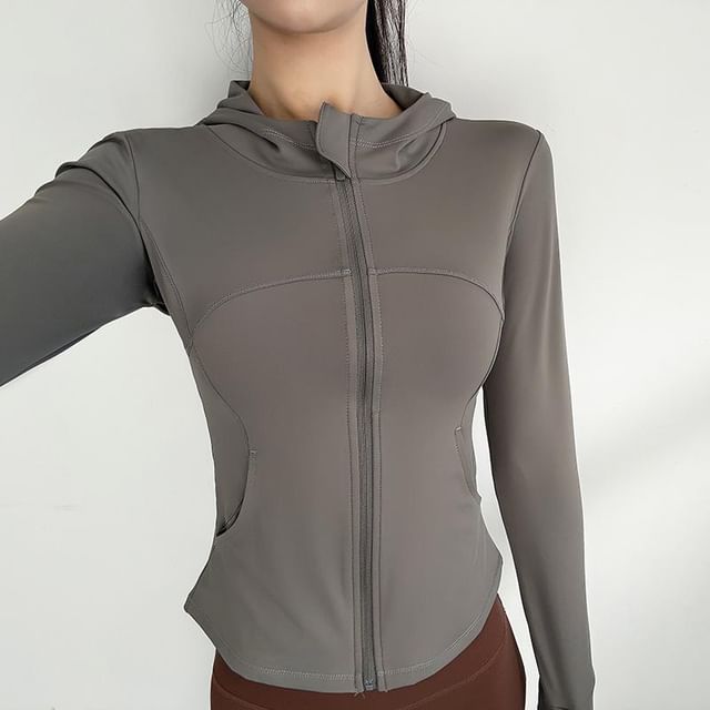 Engiko-Hooded Plain Sport Zip Jacket