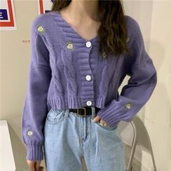 Yako - Flower Embroidered Cropped Cardigan Yako - Flower Embroidered Cropped Cardigan