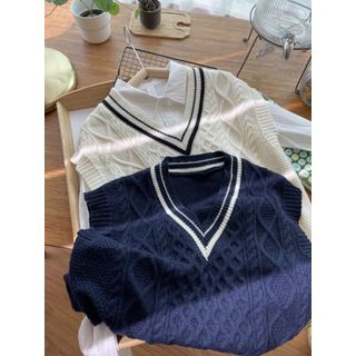 Kawaii Fairyland V-Neck Cable Knit Sweater Vest Sale
