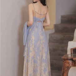 Ryehouse - Strappy Floral Lace Midi A-Line Dress / Light Jacket / Set
