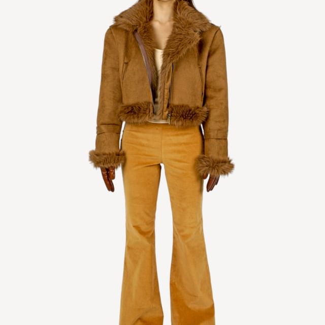 LIPHOP FauxShearling Crop Moto Jacket YesStyle