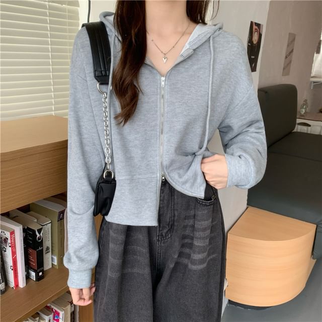 Dovitade-Plain Zip Hoodie