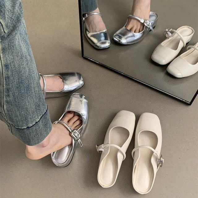 Anran-Square-Toe Mary Jane Mules