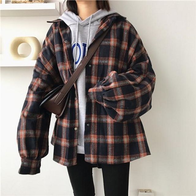 CosmoCorner - Oversized Plaid Shirt Jacket | YesStyle