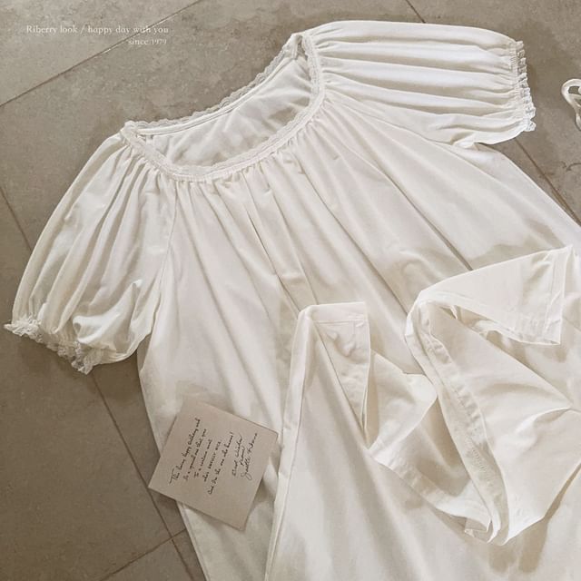 Glotto-Puff Sleeve Lace Trim Sleepdress