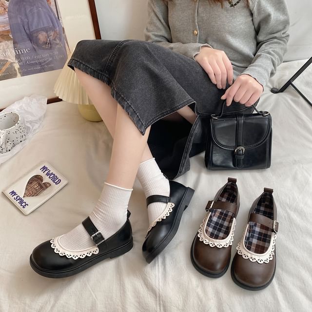 Anran-Lace-Trim Mary Jane Shoes