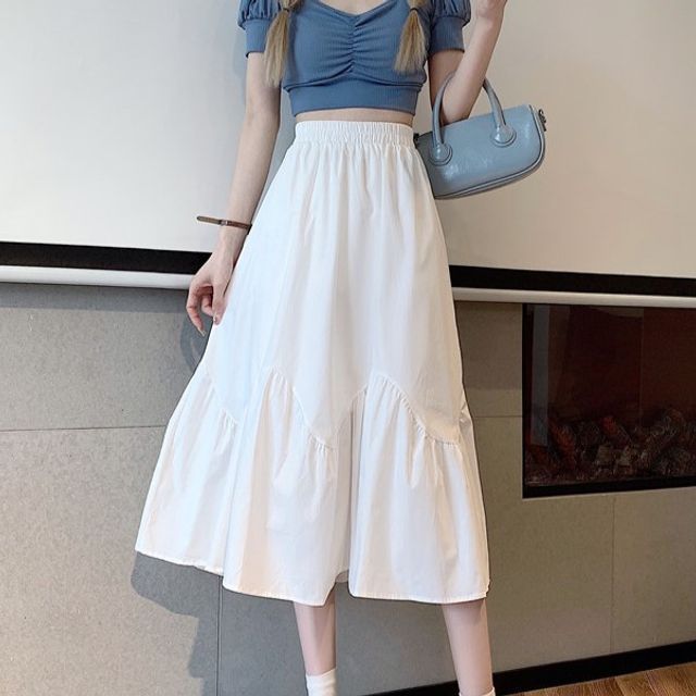 Yunidan Plain A-Line Midi Skirt YesStyle