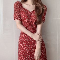 Ashlee - Short-Sleeve Floral Print A-Line Mini Dress Ashlee - Short-Sleeve Floral Print A-Line Mini Dress