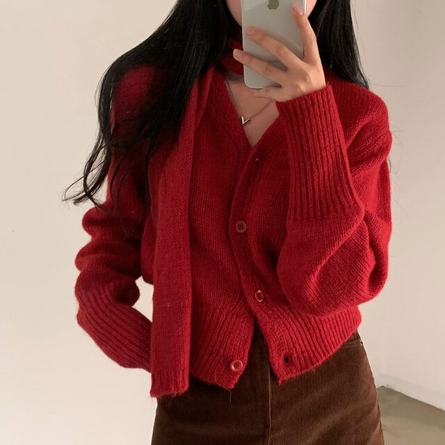 Ukiyo-Set Cardigan con Bottoni Sciarpa