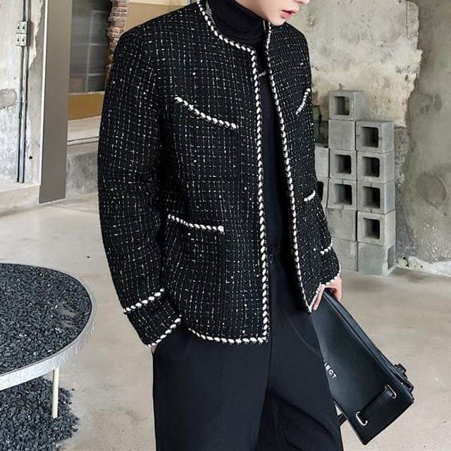 VEAZ - Collarless Contrast Trim Tweed Jacket | YesStyle