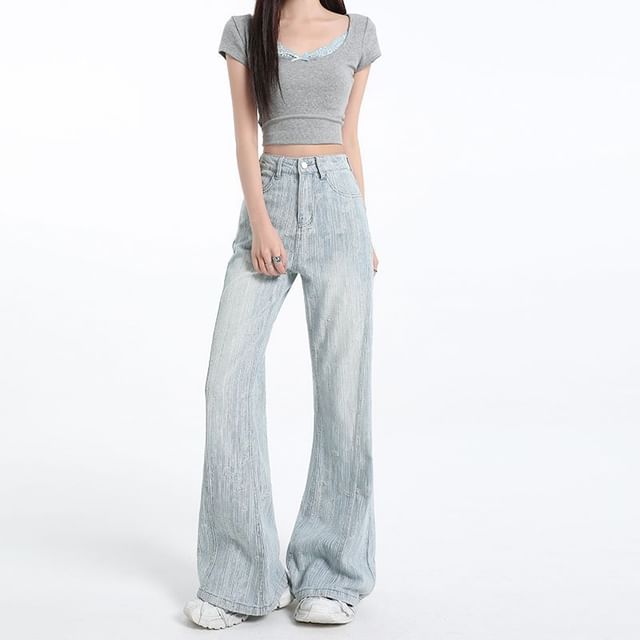 Denimot-High Rise Washed Flared Jeans Various Designs