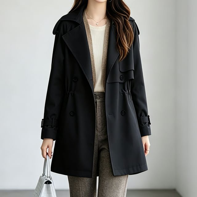 Acoustic Rain-Plain Double-Breasted Trench Jacket