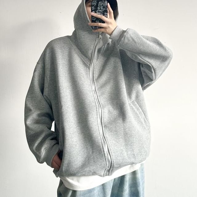 VEAZ-Plain Zip Up Oversized Hoodie