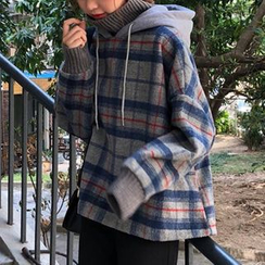 Ukiyo - Mock Two-Piece Turtleneck Plaid Hoodie Ukiyo - Mock Two-Piece Turtleneck Plaid Hoodie