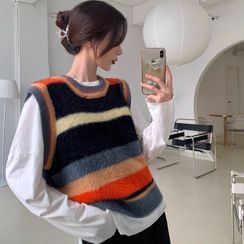 Alfie - Round Neck Striped Mohair Vest Alfie - Round Neck Striped Mohair Vest