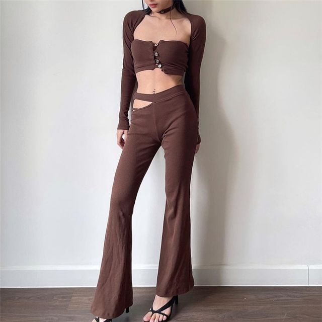 Boot-Cut Pants + Long-Sleeve Crop Top 