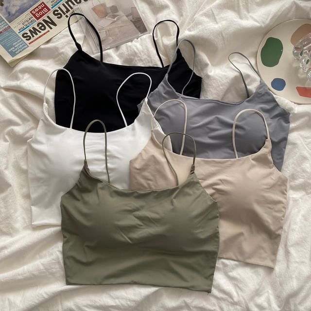 monroll-Plain Cropped Camisole Top