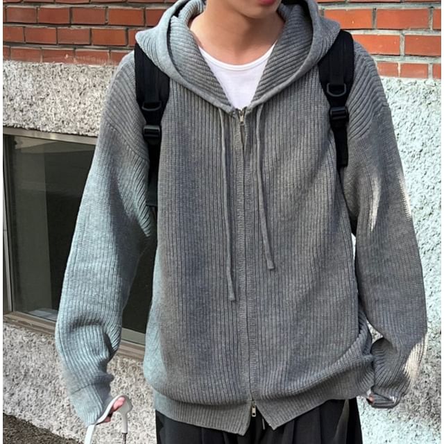 Savenne-Drawstring Hooded Zip Cardigan